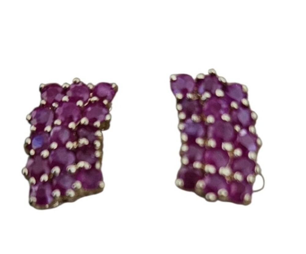 10K Gold Ruby Cluster Earrings EMC Rectangular Vintage Fine Jewelry